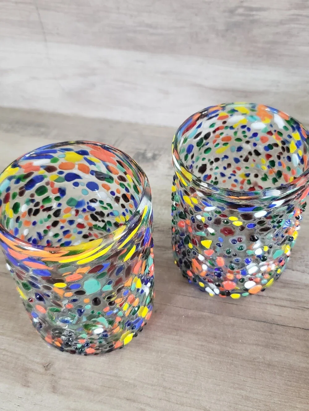 Set Of 2 Mexican Handblown Confetti Rock Glass Juice/Tumbler Glasses 4 Inches